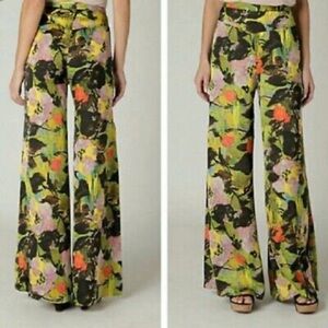 Anthropologie Leifnotes Blurred Dahlia Floral Wide Leg Pants 12